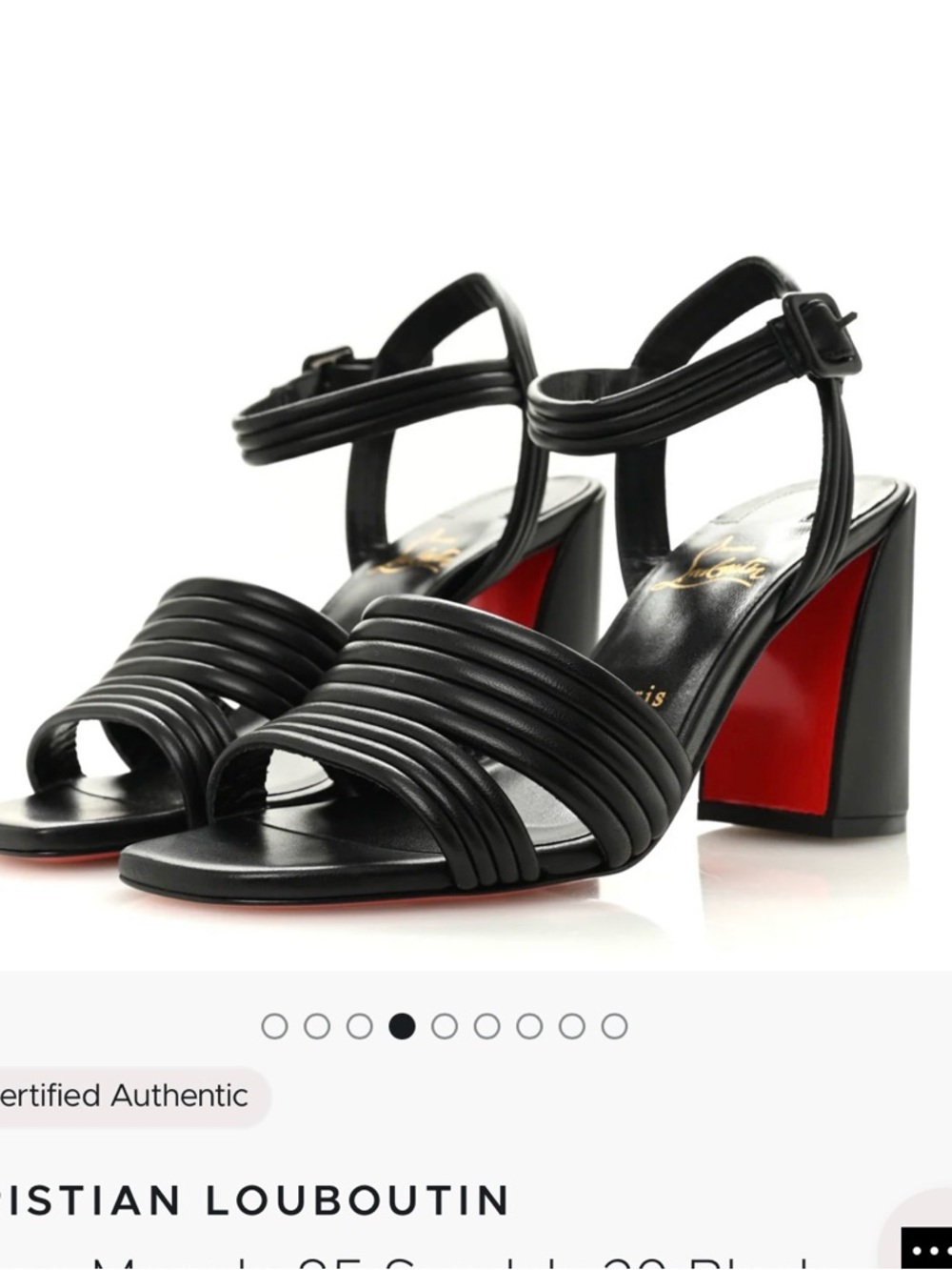 Christian Louboutin Black Leather Strappy Block Heel Sandals with Red Sole